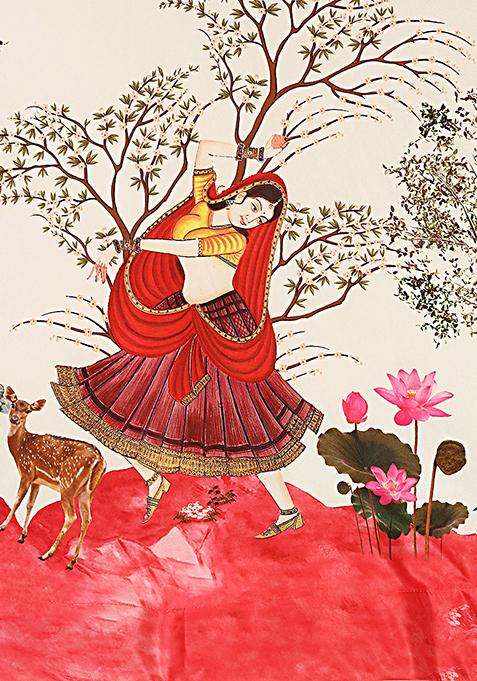 Red Printed Georgette Lehenga Set