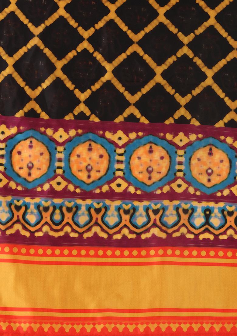 Black Printed Silk Lehenga Set