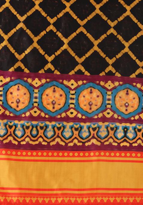 Black Printed Silk Lehenga Set