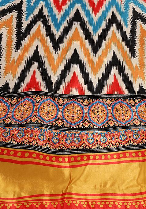 Black Printed Silk Lehenga Set