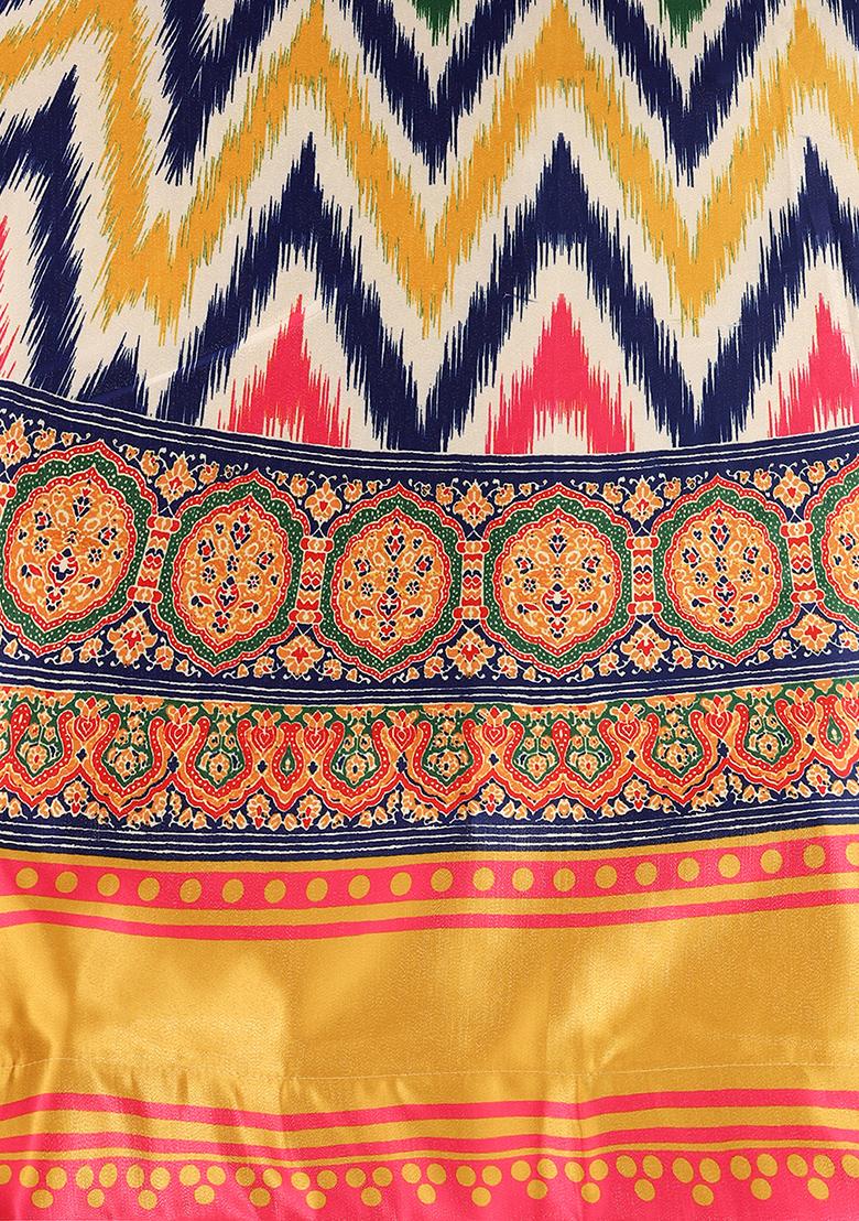 Green Printed Satin Lehenga Set