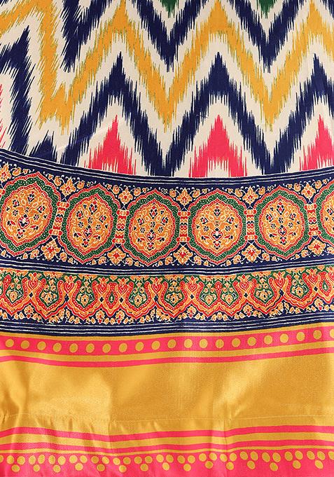 Green Printed Satin Lehenga Set