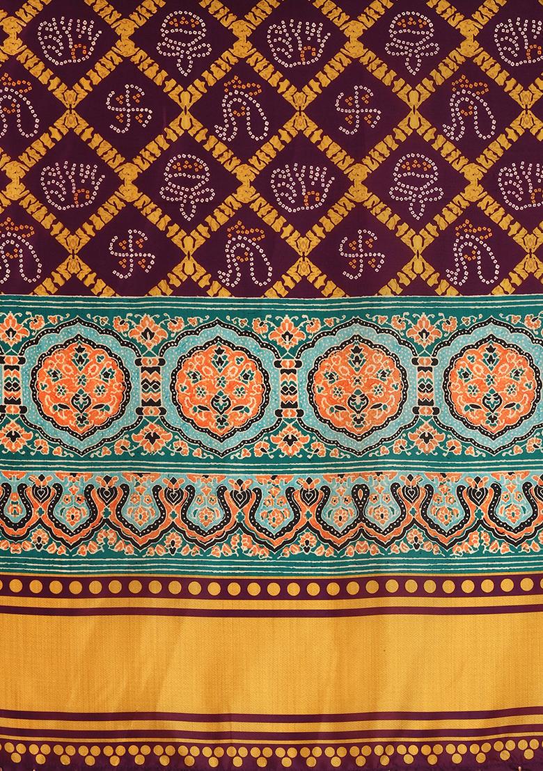 Maroon Printed Satin Lehenga Set