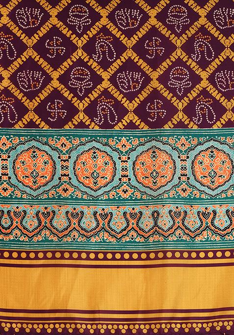 Maroon Printed Satin Lehenga Set