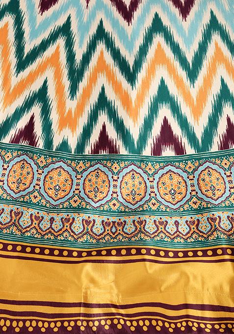 Maroon Printed Satin Lehenga Set