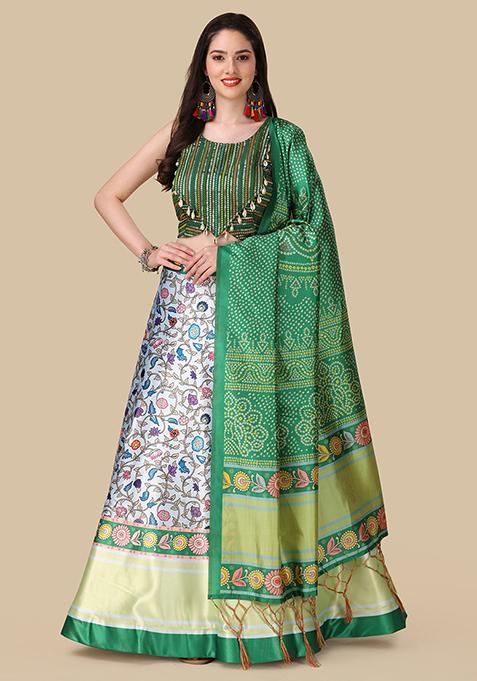 Green Digital Print Lehenga