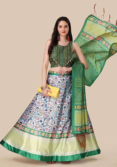 Green Digital Print Lehenga