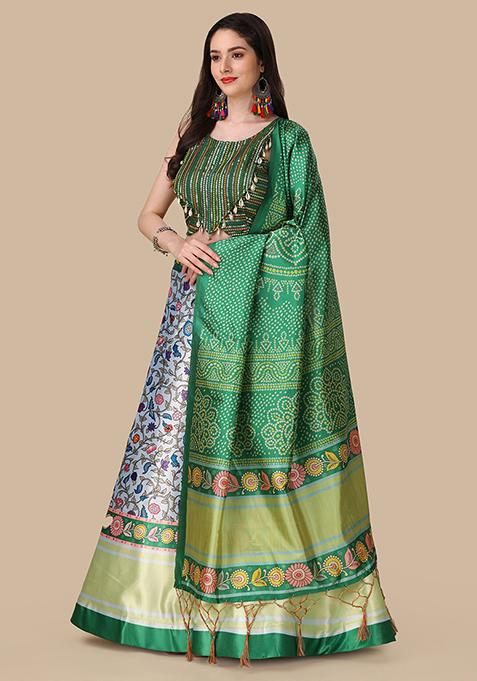 Green Digital Print Lehenga