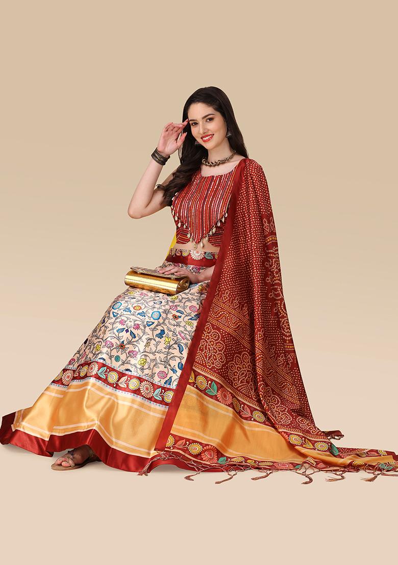 Maroon Digital Print Lehenga Set