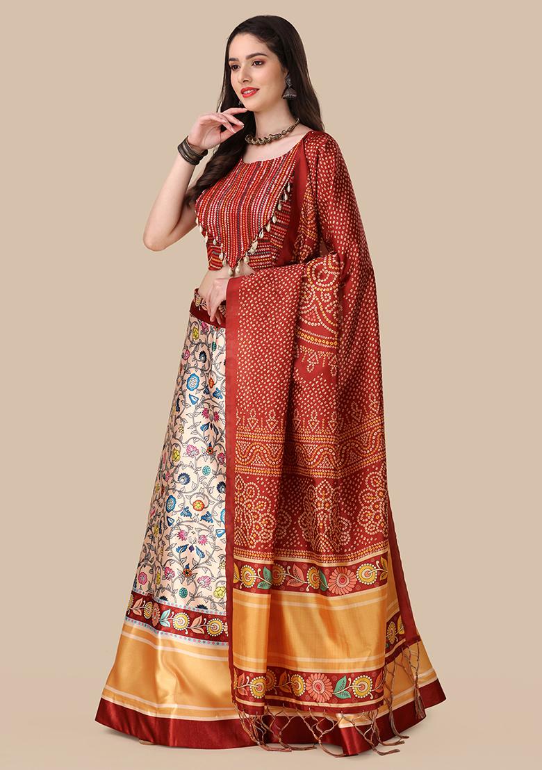 Maroon Digital Print Lehenga Set