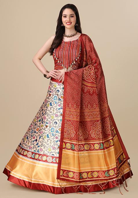 Maroon Digital Print Lehenga Set