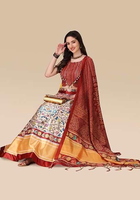 Maroon Digital Print Lehenga Set
