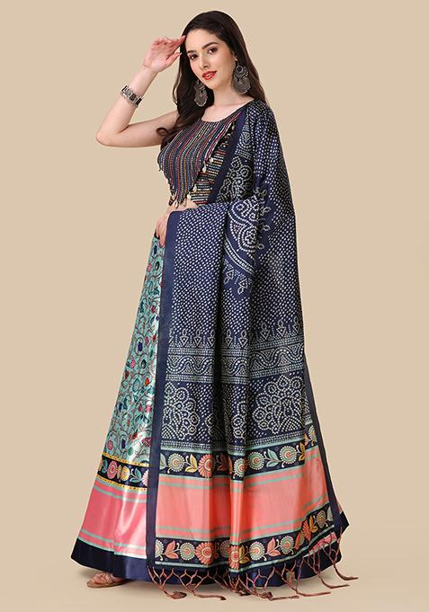 Blue Digital Printed Lehenga Set