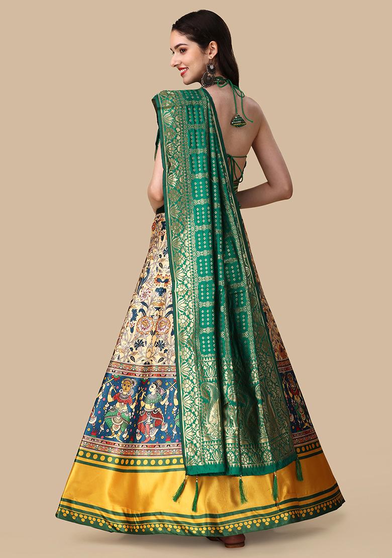 Green Digital Printed Lehenga Set