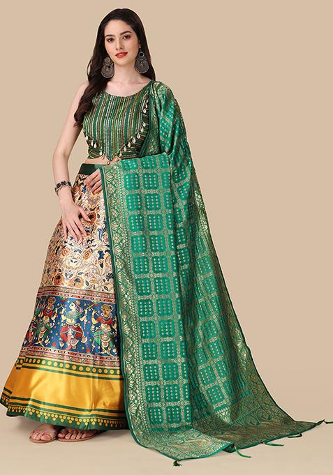 Green Digital Printed Lehenga Set