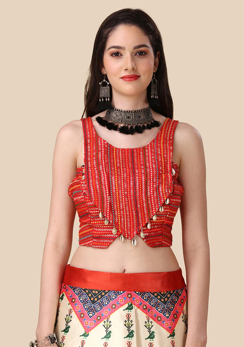 Red Digital Print Lehenga Set