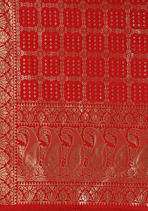 Red Digital Print Lehenga Set