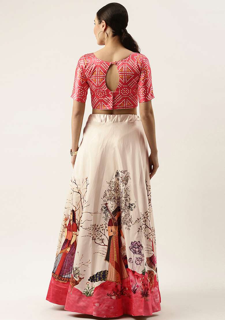 Red Printed Silk Blend Lehenga Set for Diwali and Festive Wear - Indya