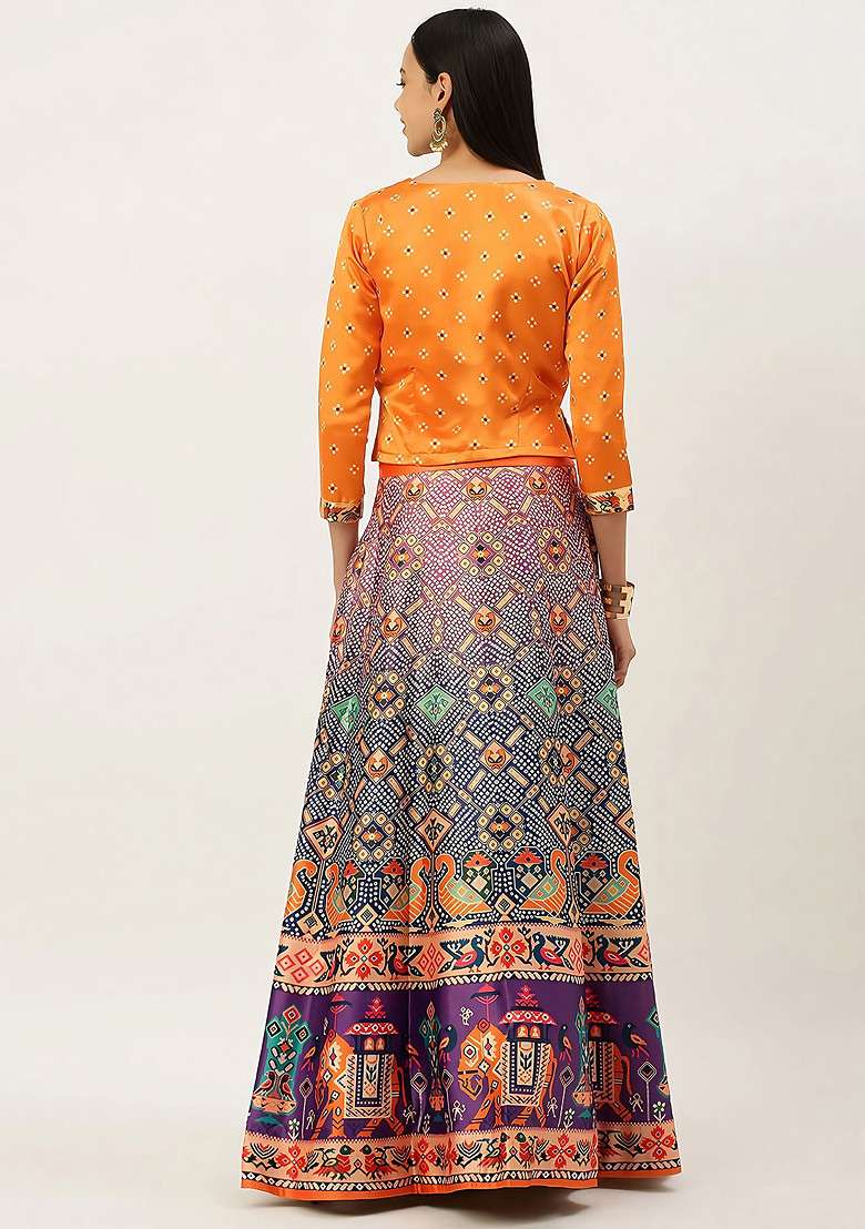 Mustard Blend Satin Silk Lehenga Set with Digital Print for Diwali | Wedding & Festive Wear - Indya