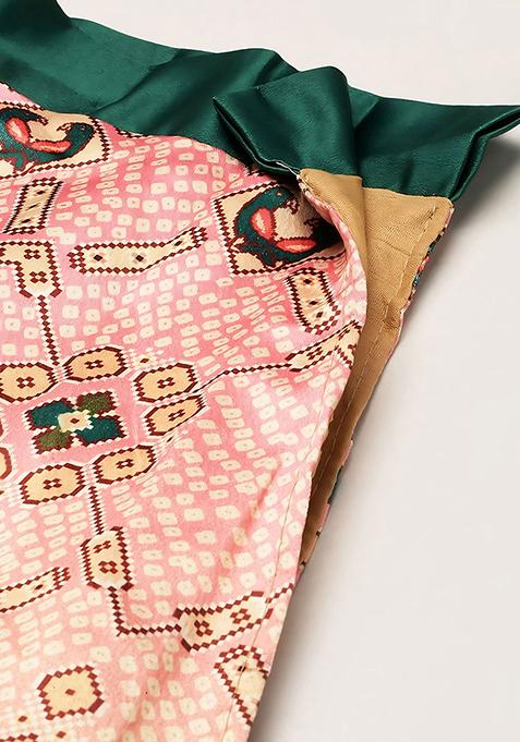 Dark Green Digital Print Satin Silk Lehenga Set