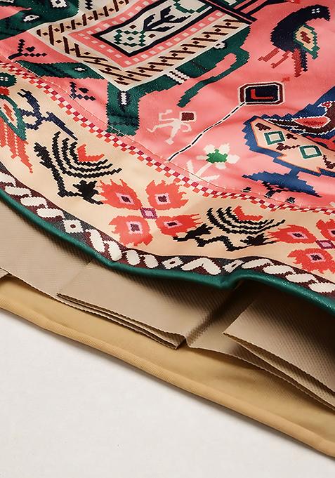 Dark Green Digital Print Satin Silk Lehenga Set