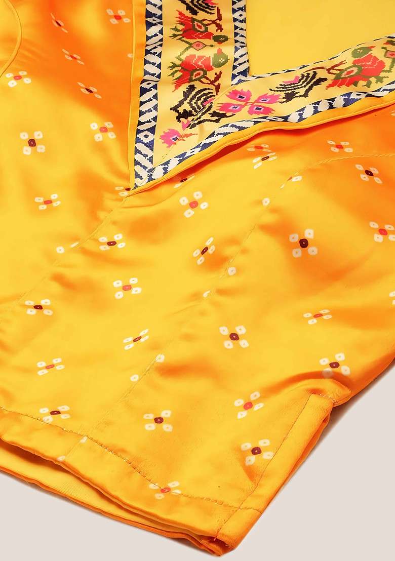 Yellow Blend Satin Silk Lehenga Set with Digital Print for Diwali | Wedding & Festive Wear - Indya