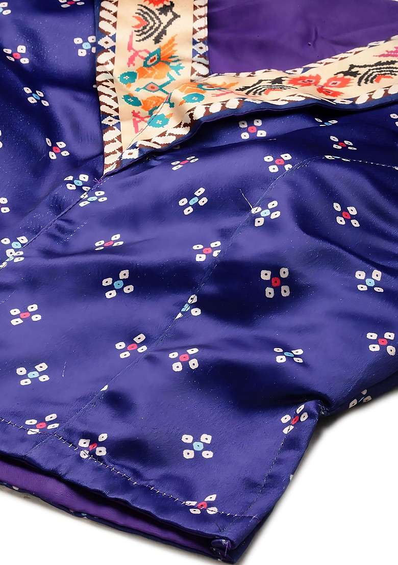Royal Blue Digital Print Satin Silk Blend Lehenga Set for Diwali and Festive Wear - Indya