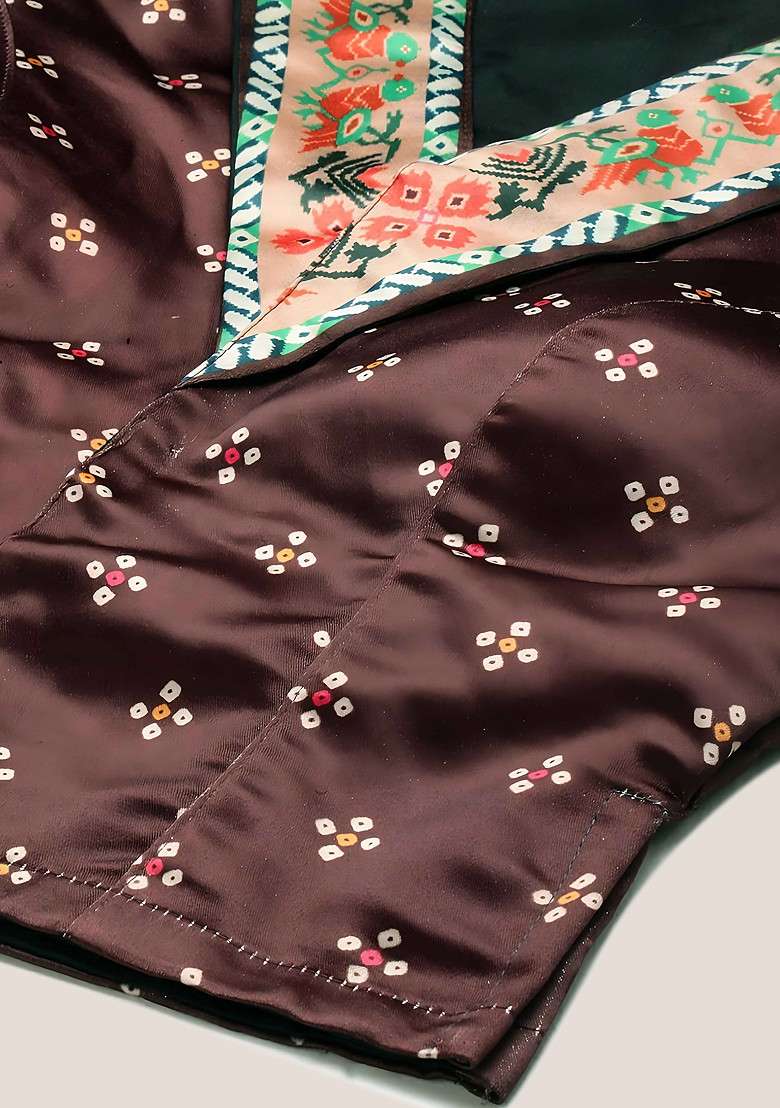 Coffee Digital Print Satin Silk Blend Lehenga Set for Diwali and Festive Wear - Indya