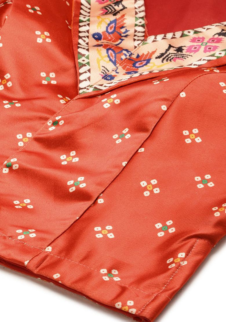 Red Digital Print Satin Silk Lehenga Set