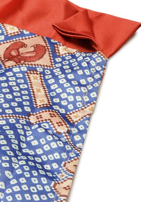 Red Digital Print Satin Silk Lehenga Set