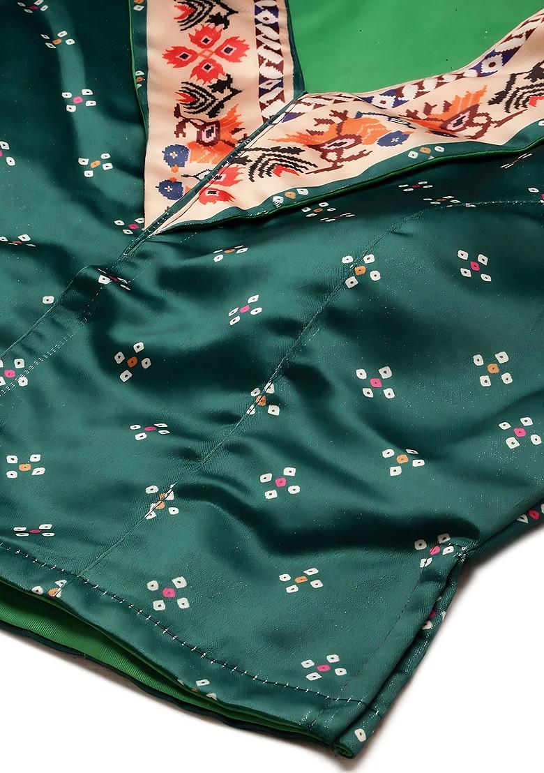 Teal Digital Print Satin Silk Lehenga Set