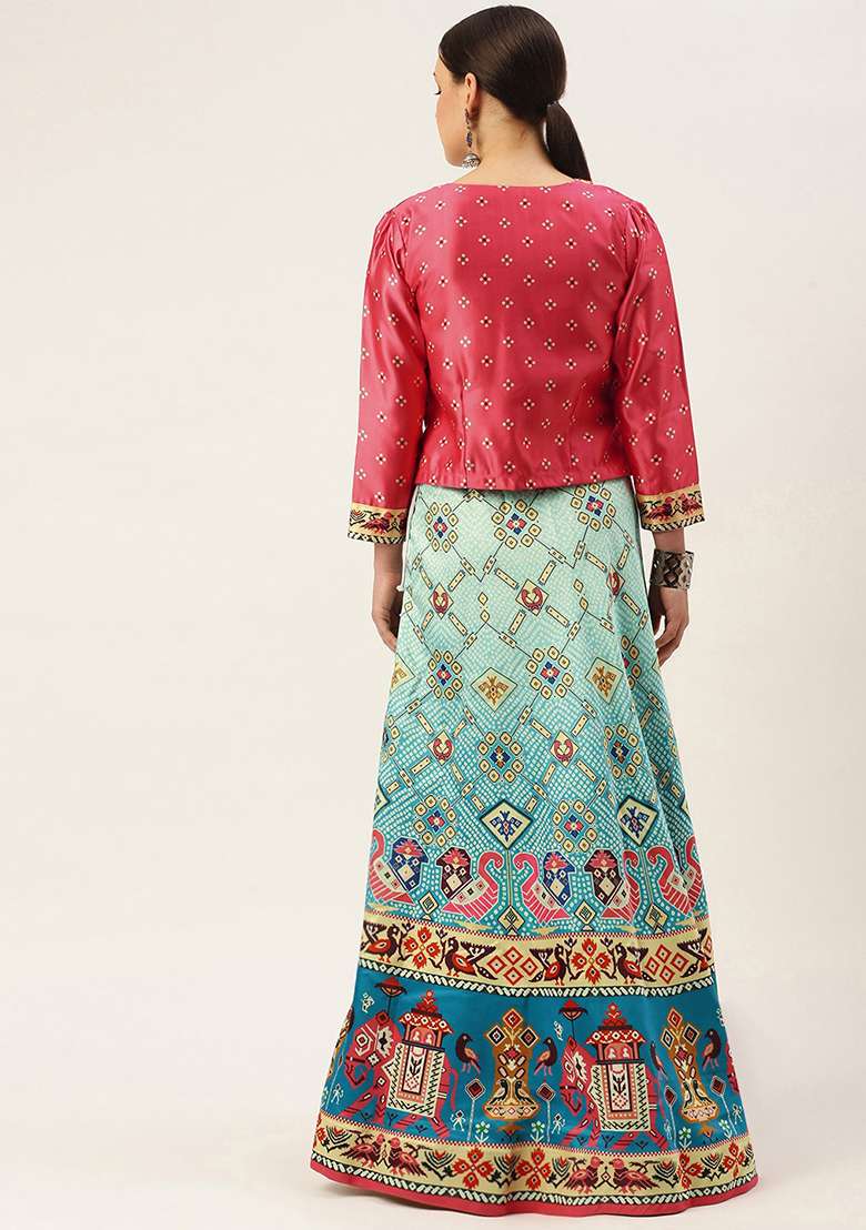 Crimson Pink Blend Satin Silk Lehenga Set with Digital Print for Diwali | Wedding & Festive Wear - Indya