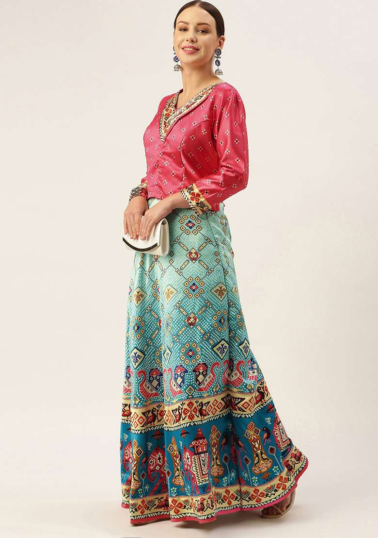 Crimson Pink Blend Satin Silk Lehenga Set with Digital Print for Diwali | Wedding & Festive Wear - Indya