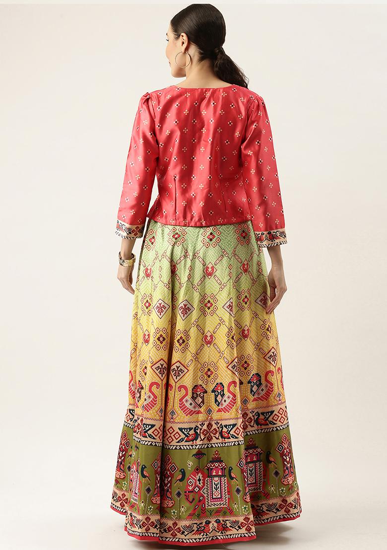 Gajari Digital Print Satin Silk Lehenga Set