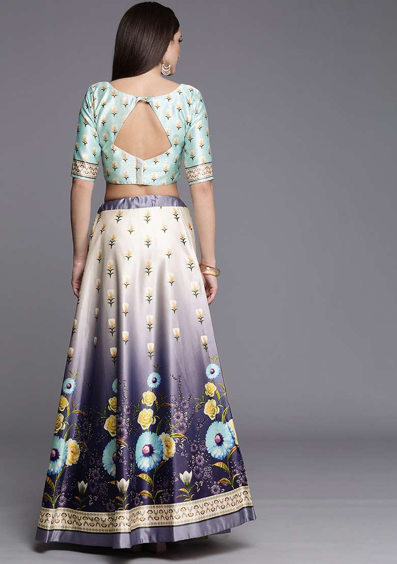 Purple Blend Satin Silk Lehenga Set with Digital Print for Diwali | Wedding & Festive Wear - Indya