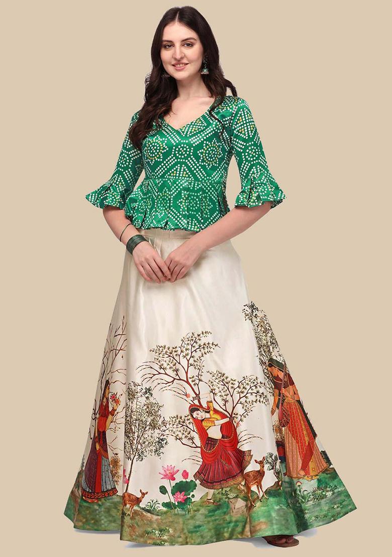 Green Printed Lehenga Set