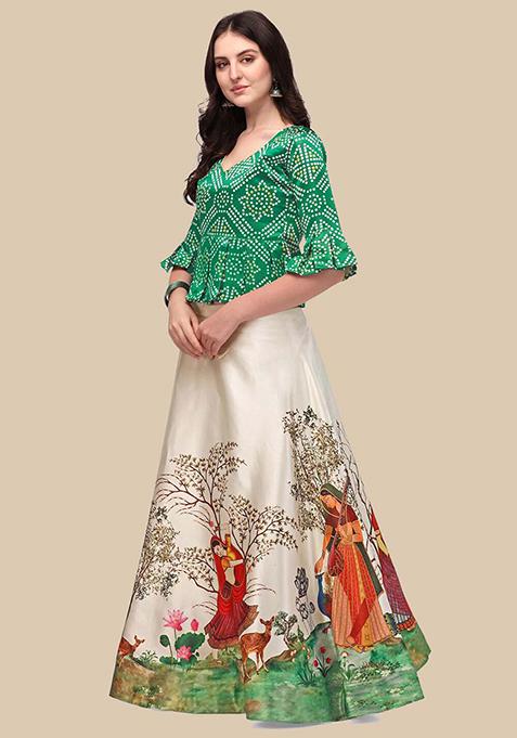 Green Printed Lehenga Set
