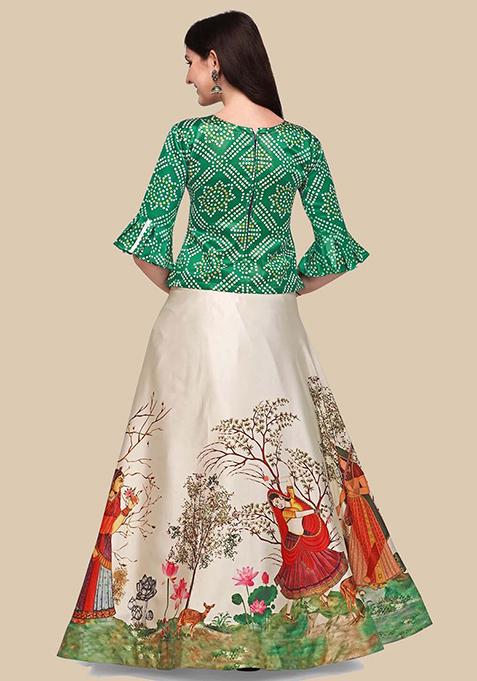 Green Printed Lehenga Set