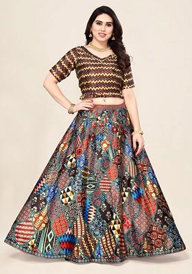 Multicolor Digital Print Satin Silk Lehenga Set
