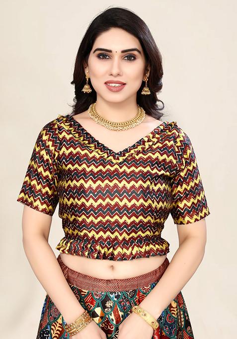 Multicolor Digital Print Satin Silk Lehenga Set