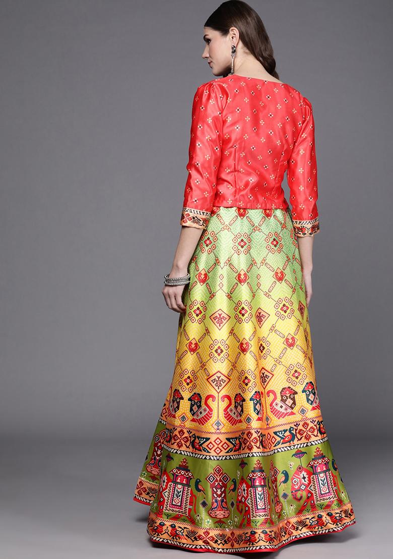 Gajari Satin Printed Lehenga Set
