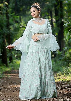 Green Chic Embroidered Georgette Lehenga Set