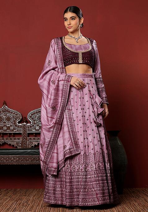 Wine Chic Embroidered Art Silk Lehenga Set