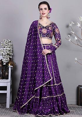 Purple Embroidered Art Silk Lehenga Set