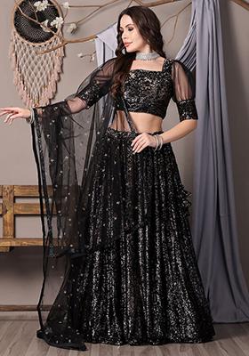 Black Sequin Embroidered Georgette Lehenga Set