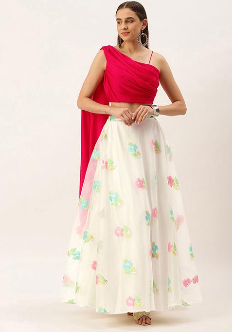 Pink Embroidered Organza Lehenga Set