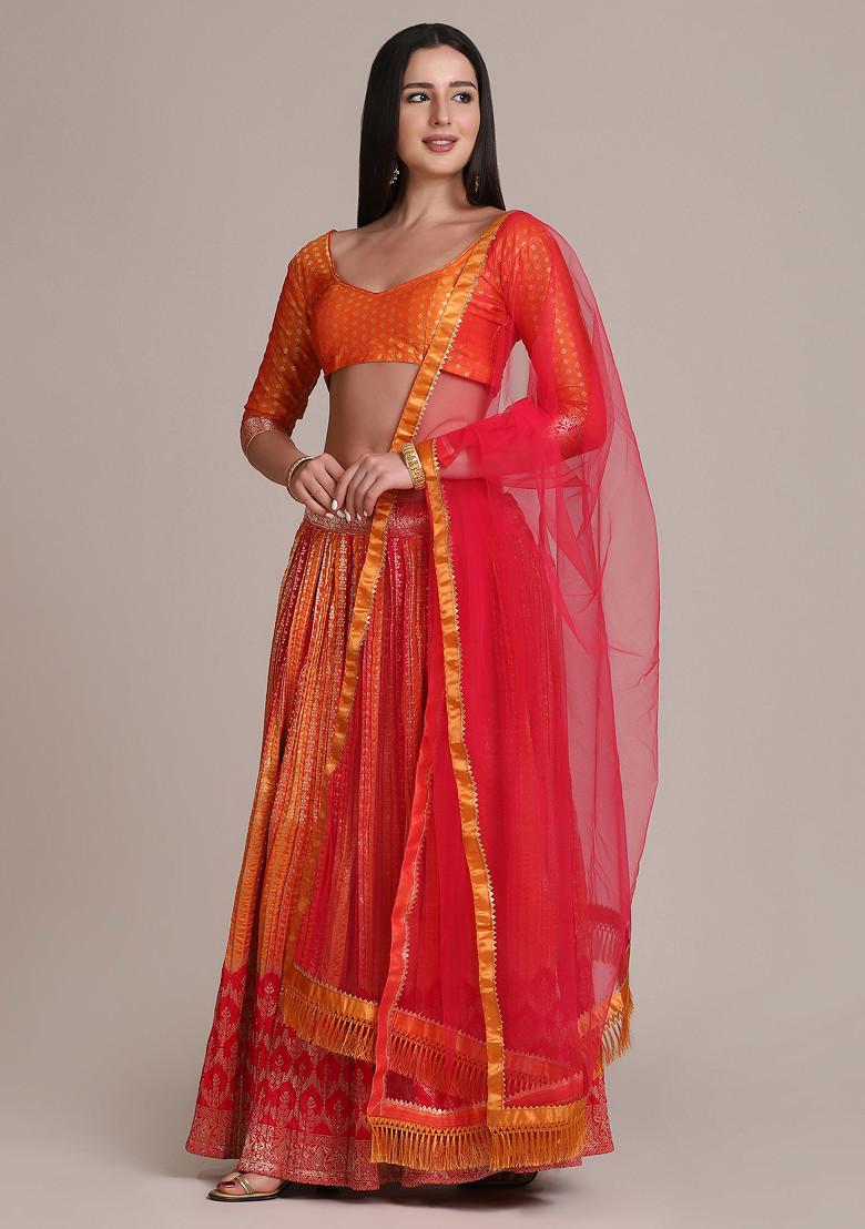 Pink Woven Design Silk Blend Lehenga Set