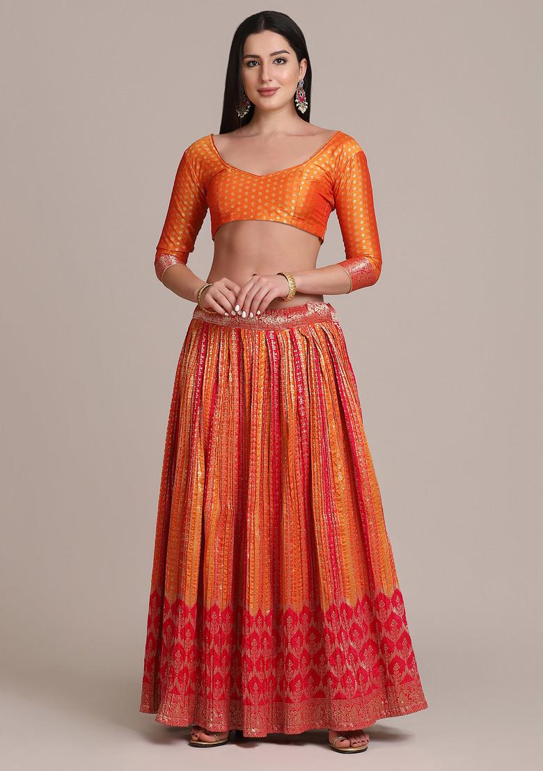 Pink Woven Design Silk Blend Lehenga Set