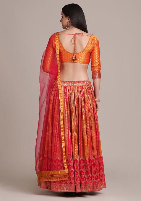 Pink Woven Design Silk Blend Lehenga Set