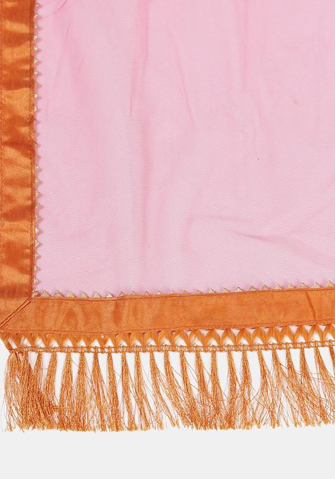 Pink Woven Design Silk Blend Lehenga Set